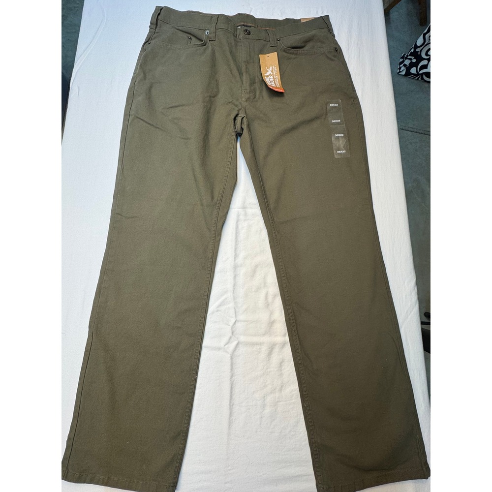 Eddie Bauer Workwear Mens 36x32 Olive Green Canvas StraightLeg Utility Pants NWT